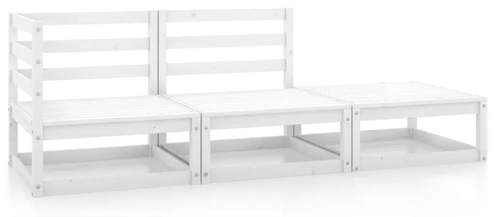 Set mobilier de gradina, 3 piese, alb, lemn masiv de pin Alb, colt + mijloc + suport pentru picioare, 1