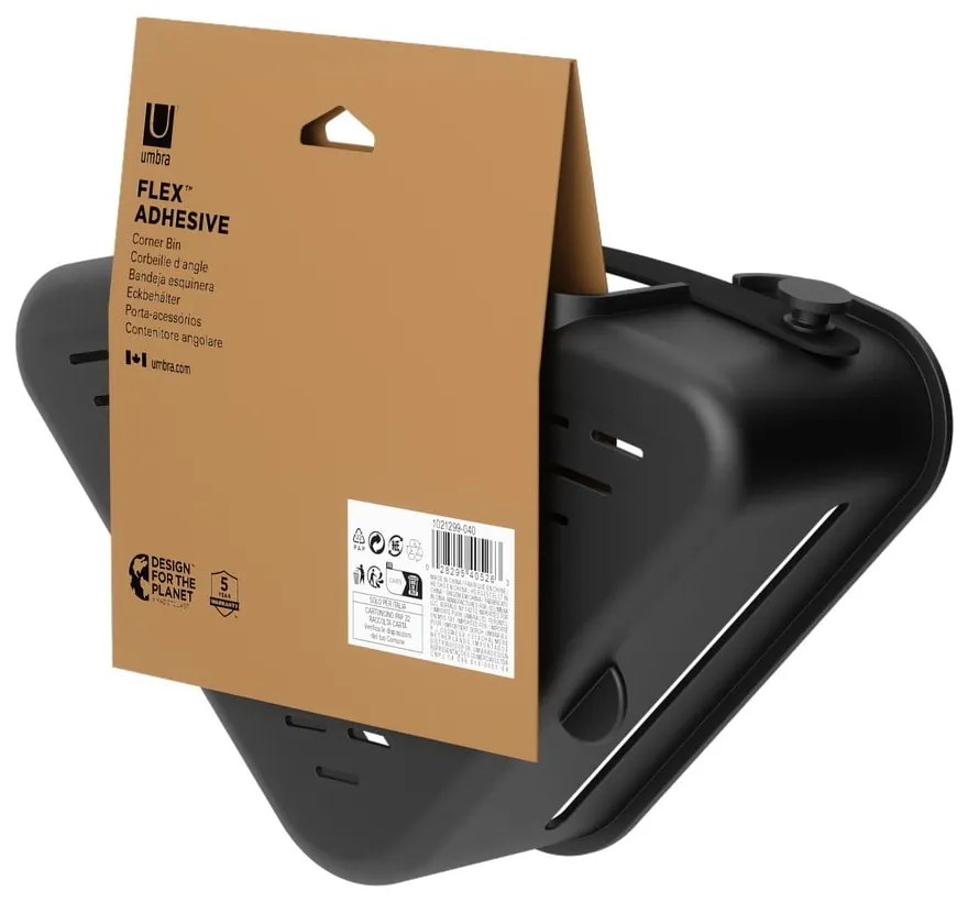 Raft pentru baie negru autoadeziv, pentru colț, din plastic Flex Adhesive – Umbra