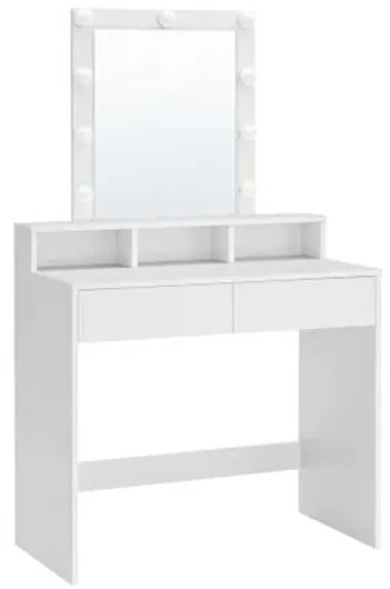 Masuta De Toaleta Cu Oglinda Si Becuri, Alb, 80 Cm