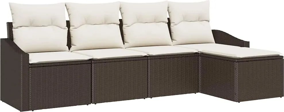 vidaXL Set de canapea cu pernă 5 pcs Maro și Crem poliratan