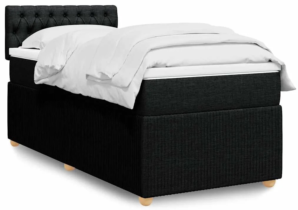 vidaXL Pat box spring cu saltea, negru, 100x200 cm, textil