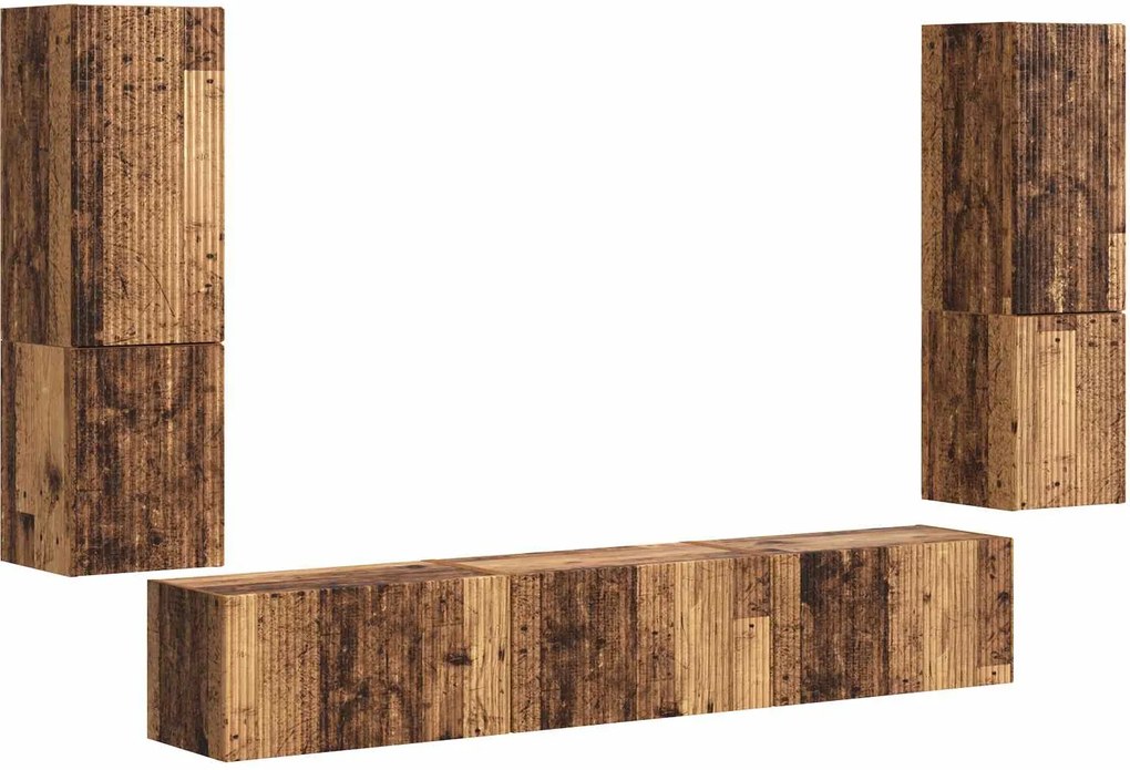 vidaXL Set comodă TV Pe perete 4 pcs Lemn vechi Lemn compozit