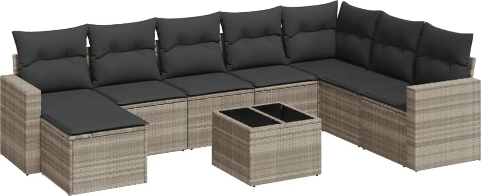 vidaXL Set canapele de grădină cu perne, 9 piese gri deschis poliratan