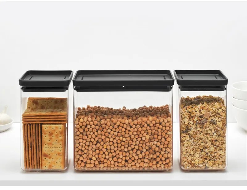 Cutii de depozitare Brabantia Tasty+ Stackable 1008879, 2x1.6L+1x3.5L, Fara BPA, Inchidere stransa, Gri inchis