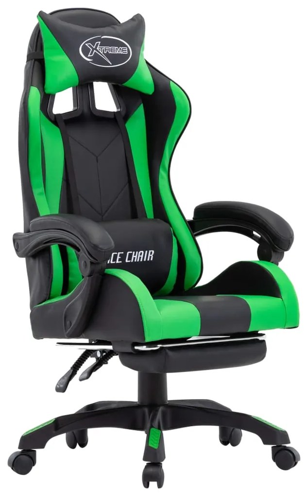 vidaXL Scaun de racing cu suport picioare verde/negru piele ecologică