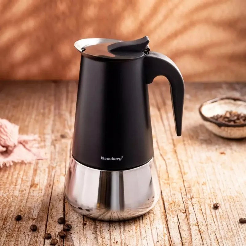 Cafetiera moka Klausberg KB 7847, 12 cesti, 600 ml, Otel inoxidabil, Inductie, Negru/Inox