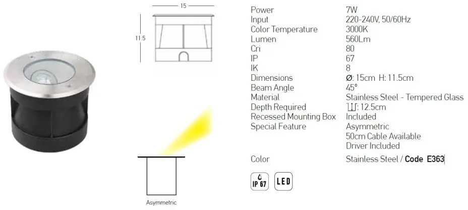 Spot LED incastrabil de exterior decorativ IP67 Lino A
