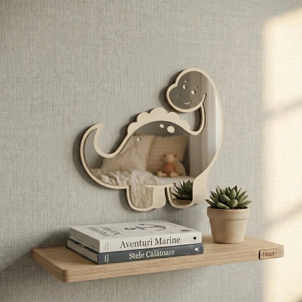 Oglindă Decorativă din Lemn pentru Camera Copilului | Friendly Dino