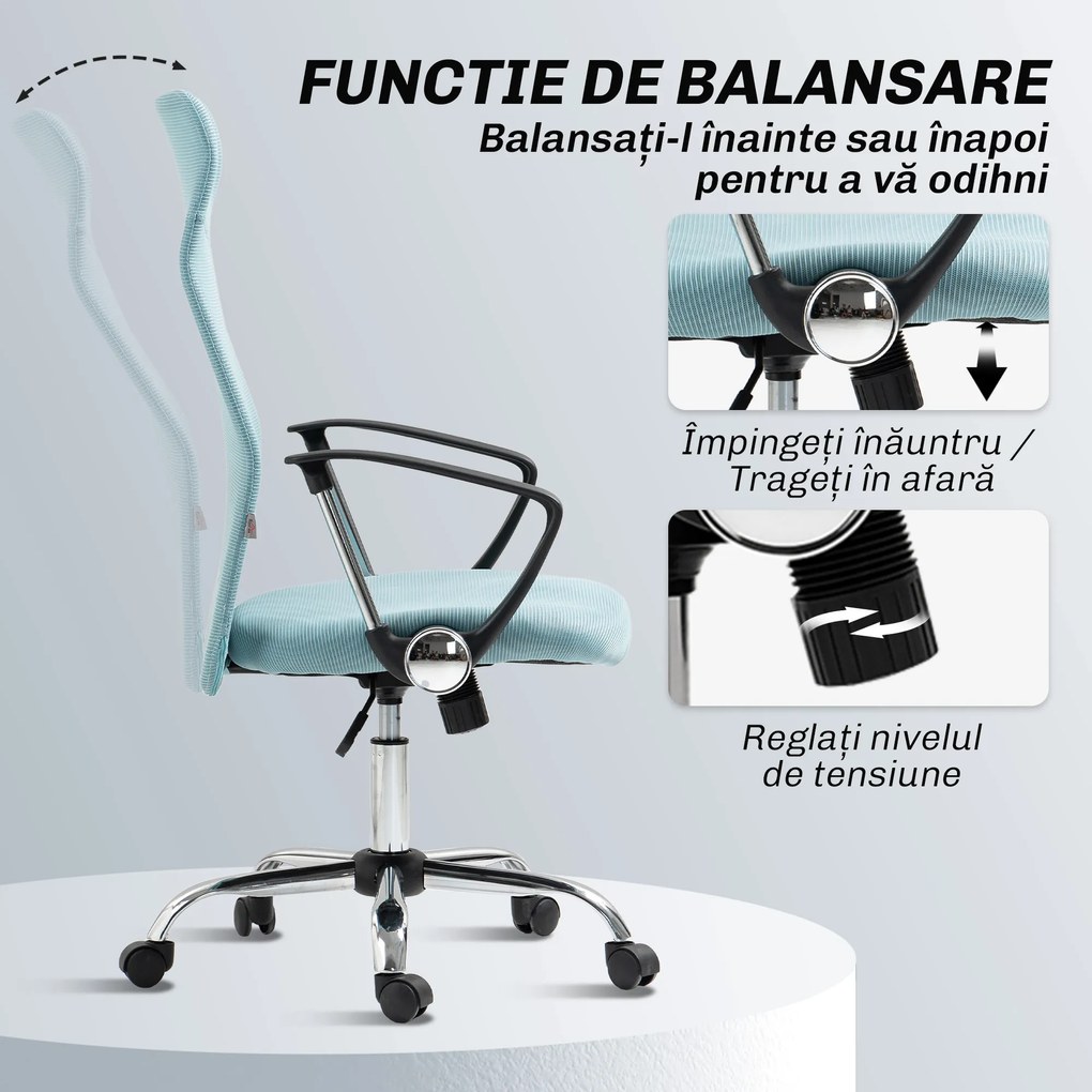 HOMCOM Scaun de Birou Ergonomic cu Înălțime Reglabilă și Spătar din Plasă, Verde | Aosom Romania