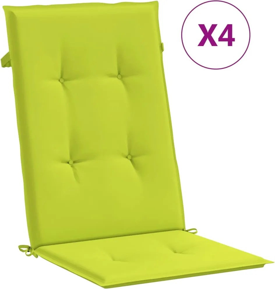 vidaXL Perne scaun cu spătar înalt, 4 buc., verde, 120x50x3 cm, textil