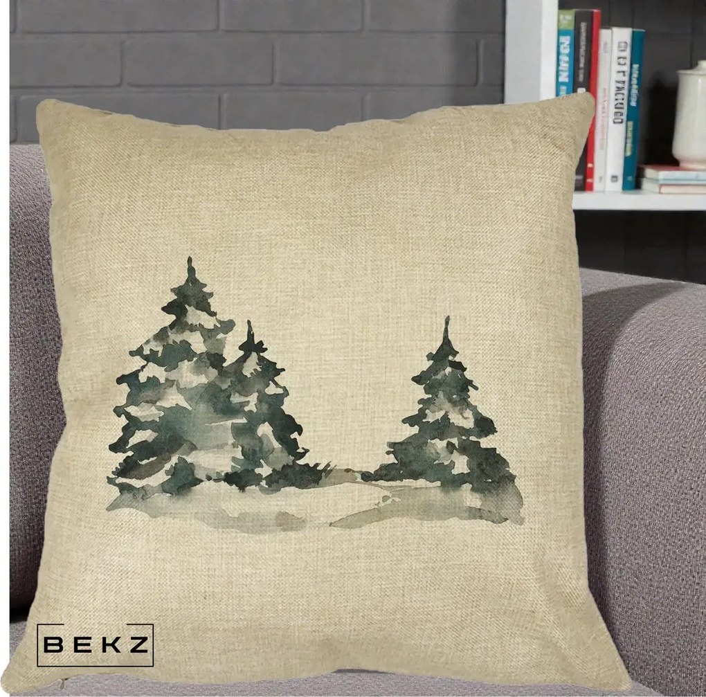 Perna Decorativa Brazi Inzapeziti Acuarela, 40x40 cm, Crem, Husa Detasabila, Perna Inclusa, BEKZ®