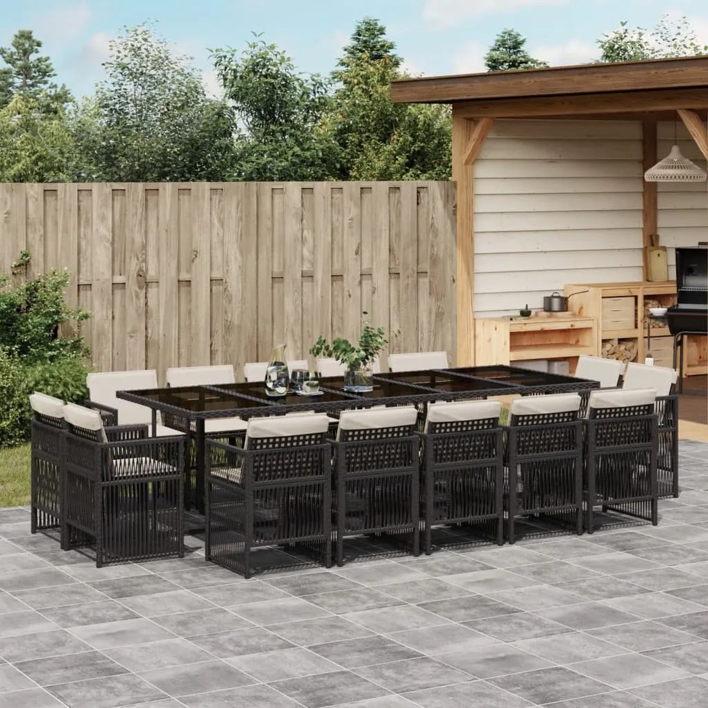 vidaXL Set mobilier de grădină cu perne, 15 piese, negru, poliratan