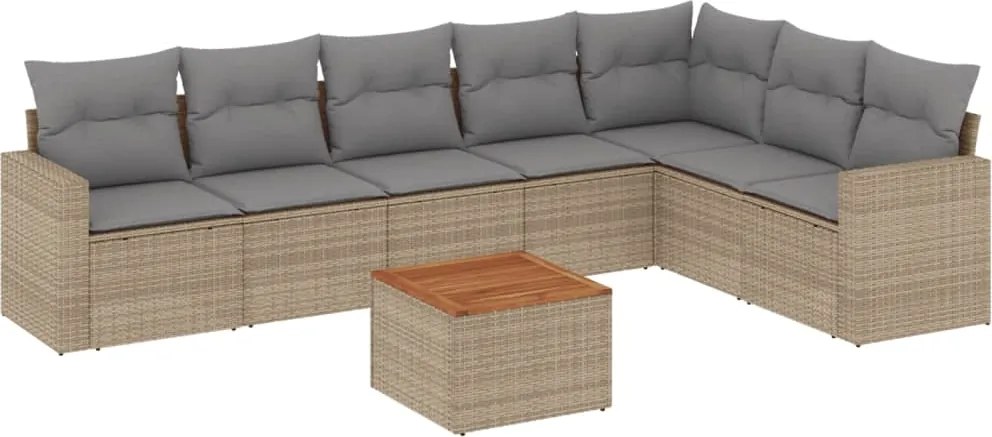 vidaXL Set canapele de grădină, 8 piese, cu perne, bej, poliratan