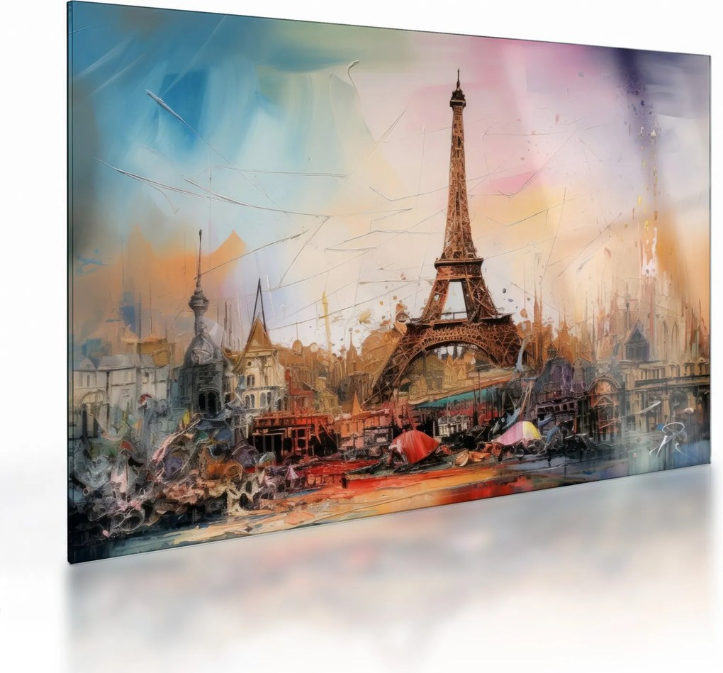 Tablou pe sticlă - Pictură a Turnului Eiffel (70x50 cm)