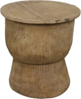 Măsuță laterală sculptată din lemn reciclat, 49×49×52 cm, „Knot"