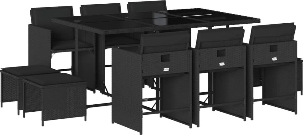 vidaXL Set mobilier de exterior cu perne, 11 piese, negru, poliratan