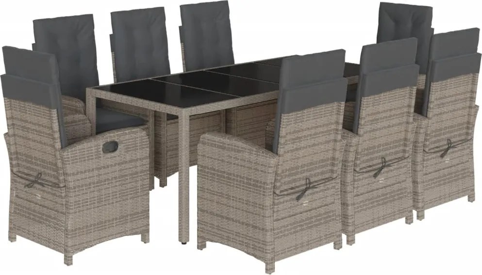 vidaXL Set mobilier grădină cu perne, 9 piese, gri, poliratan