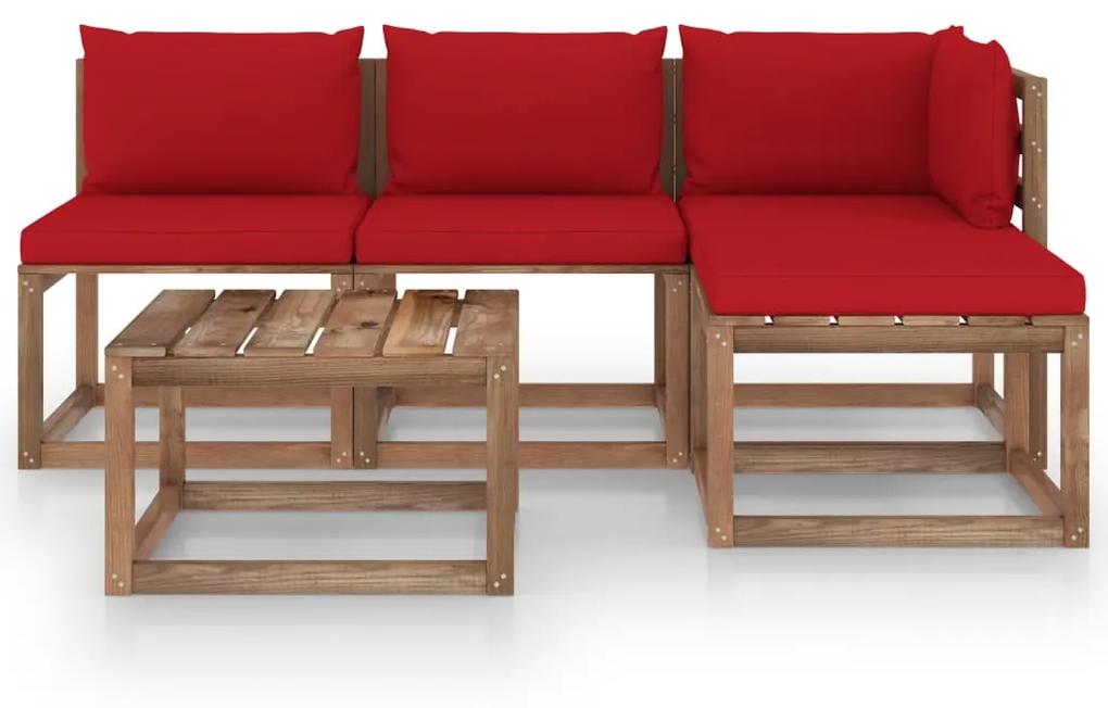 Set mobilier gradina paleti cu perne, 5 piese, lemn pin tratat