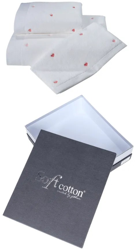 Set cadou de prosoape și prosop de corp MICRO LOVE, 3 buc Alb – Inimioare roz