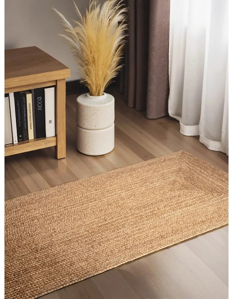 Covor tip traversă în culoare naturală reversibil, țesut manual din iută 80x200 cm Sharmila Natural Brown – Hanse Home
