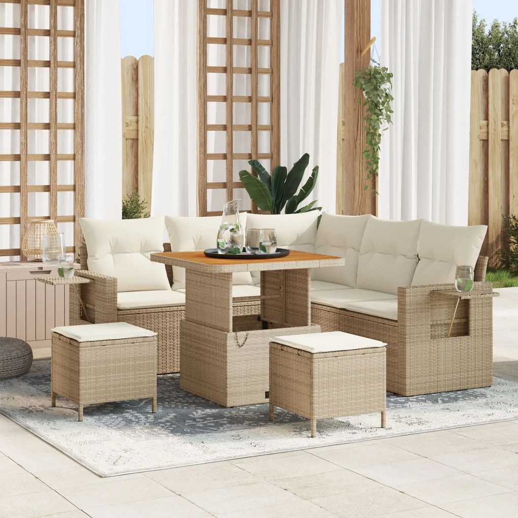 vidaXL Set de Sofa pentru Grădină din 8 Piese cu Perne Bej din Ratan Poly Acacia