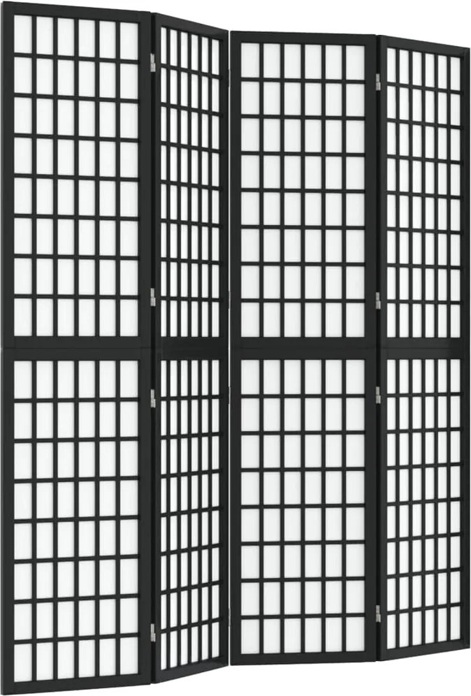 vidaXL Paravan pliabil cu 4 panouri, stil japonez, negru, 160x170 cm