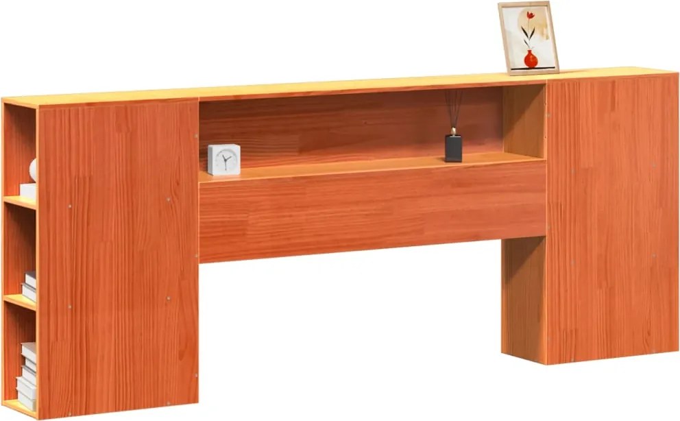 vidaXL Tăblie de pat cu depozitare maro ceruit, 200 cm, lemn masiv pin