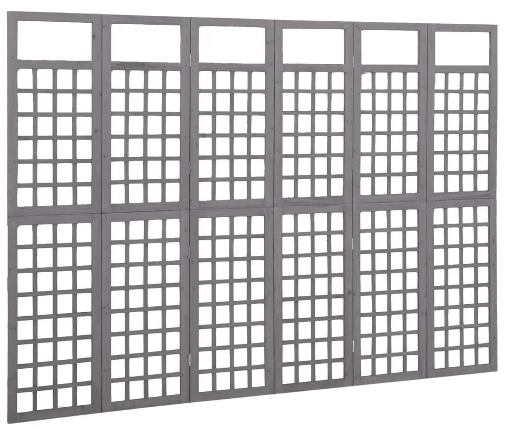 Separator camera cu 6 panouri gri 242,5x180 cm nuiele lemn brad Gri, 242, 5 x 180 cm
