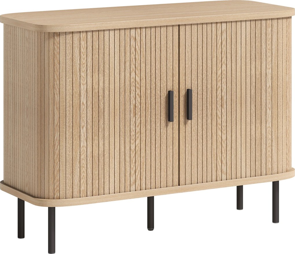 HOMCOM Bufet pentru living, corp de depozitare cu 2 uși culisante tambur cu lamele și 4 compartimente, stejar | Aosom Romania