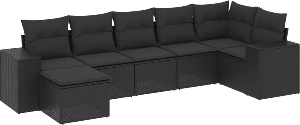 vidaXL Set canapele de grădină cu perne, 7 piese, negru, poliratan