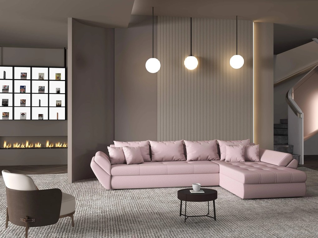 Colțar extensibil dumonde cu ladă de depozitare si sezut confortabil din spuma high-density, Loana XL Enjoy Flamingo II 335x185 cm