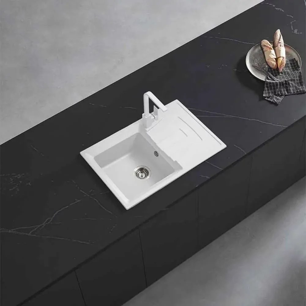 Chiuveta compozit Inter Ceramic finisaj alb 78x50 cm cu picurator