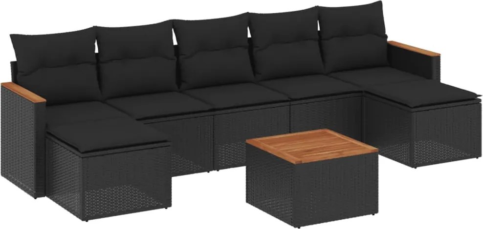 vidaXL Set mobilier de grădină cu perne, 8 piese, negru, poliratan