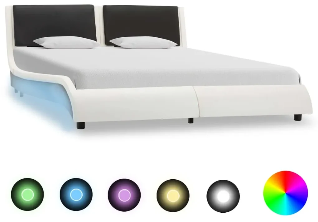 280373 vidaXL Cadru de pat cu LED, alb și negru, 120x200 cm, piele ecologică