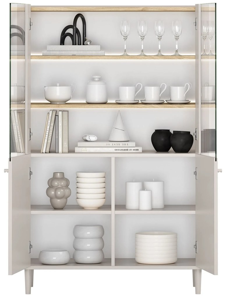 Vitrină cu picioare Elivo 100 cm, cu două uși - cașmir / stejar uleiat