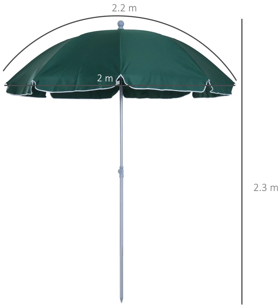 Outsunny Umbrela de Gradina cu acoperis inclinabil, Φ220cm Culoare verde Inchis