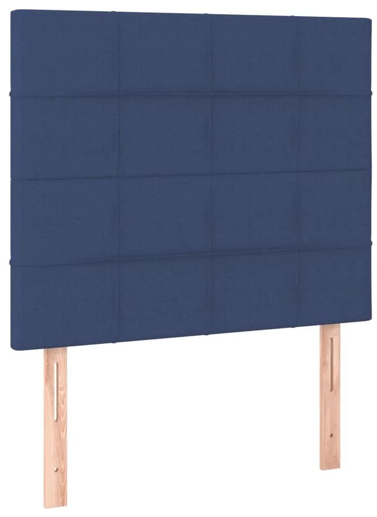 Pat box spring cu saltea, albastru, 90x190 cm, textil Albastru, 90 x 190 cm, Cu blocuri patrate