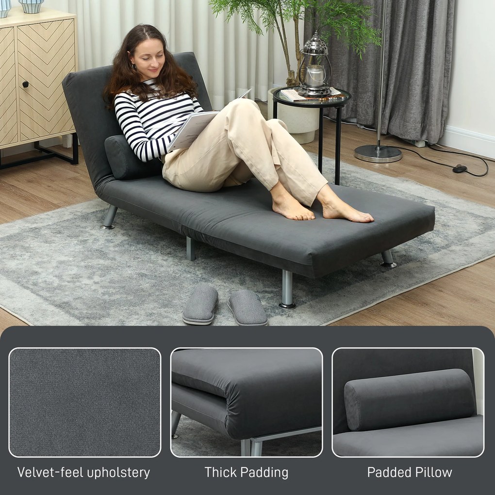 HOMCOM Fotoliu-Pat Single Reglabil din Material cu Aspect de In Gri Închis | Aosom Romania