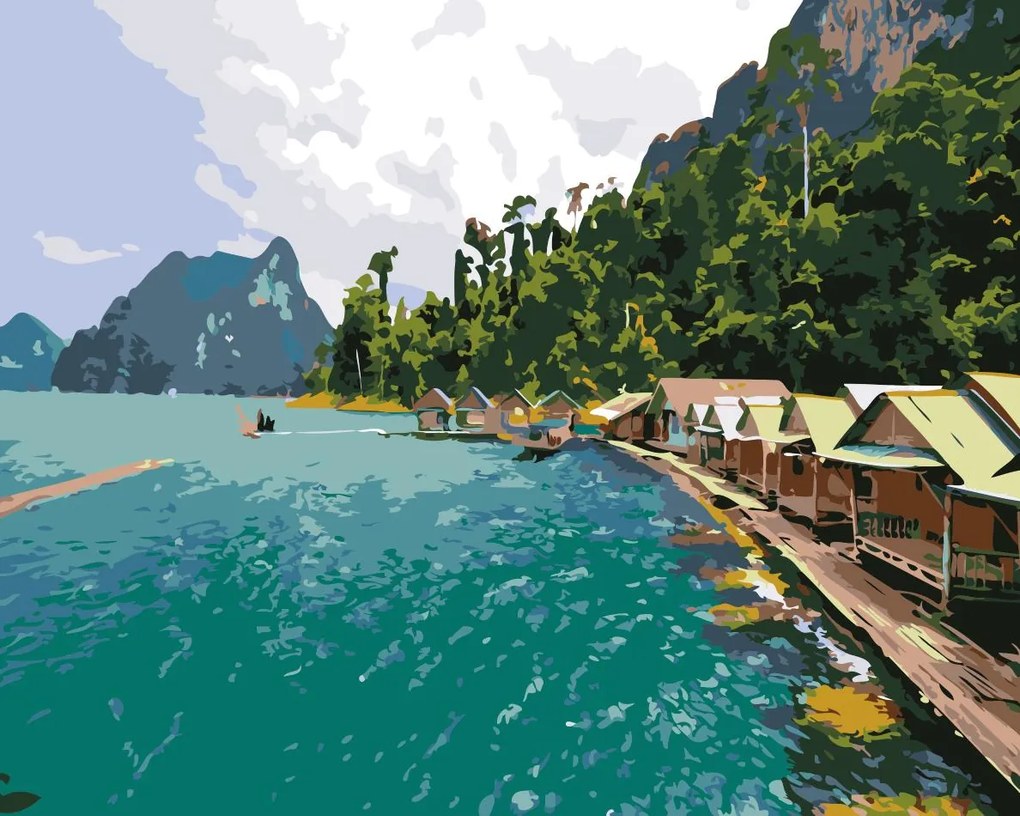 Pictura pe numere cu un cadru "Cabane lângă apă" 50x40 cm