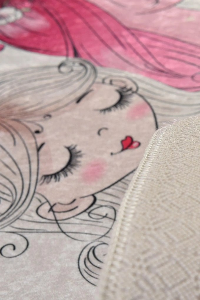 Covor de Copii Little Princess, Roz - Alb, 160 x 100 cm