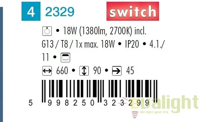 Aplica de perete, mobila bucatarie, cu intrerupator, L-66cm, Soft 2329 RX