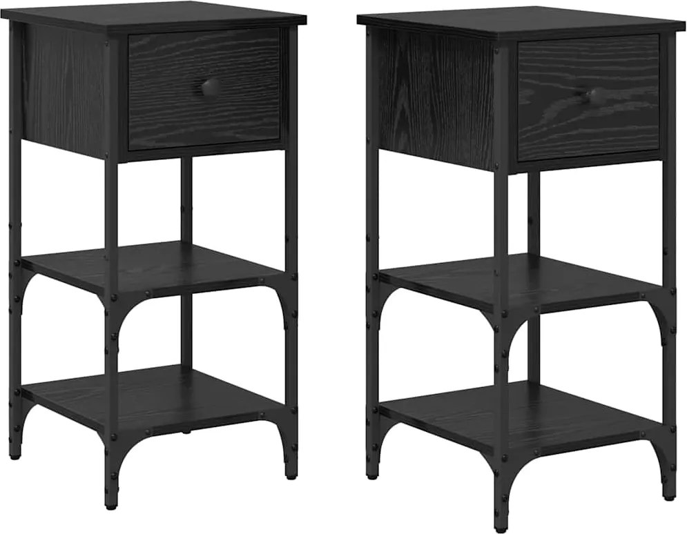 vidaXL Dulap de noapte cu sertar 2 pcs Stejar Negru 33.5 x 36 x 70 cm