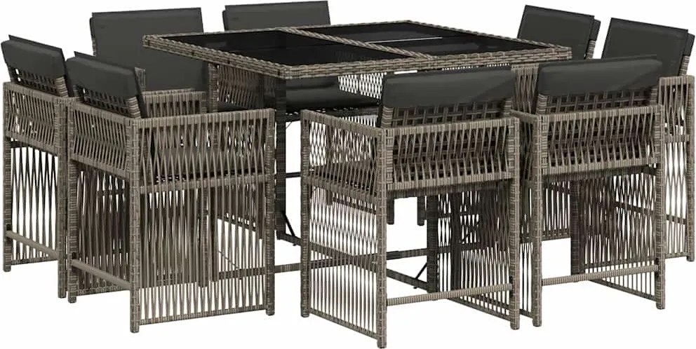 vidaXL Set mobilier grădină cu perne, 9 piese, gri, poliratan