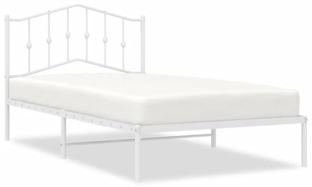 373833 vidaXL Cadru de pat din metal cu tăblie, alb, 100x200 cm