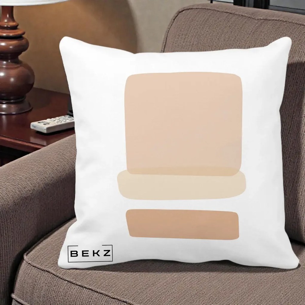 Perna Decorativa Abstract Forme Bej Poudre, 40x40 cm, Alba Mata, Husa Detasabila, Perna Inclusa, BEKZ®