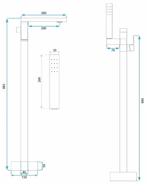 Baterie monocomanda pentru cada freestanding auriu periat Rea Tery