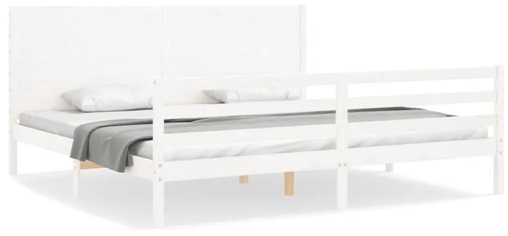 3194657 vidaXL Cadru pat cu tăblie 200x200 cm, alb, lemn masiv