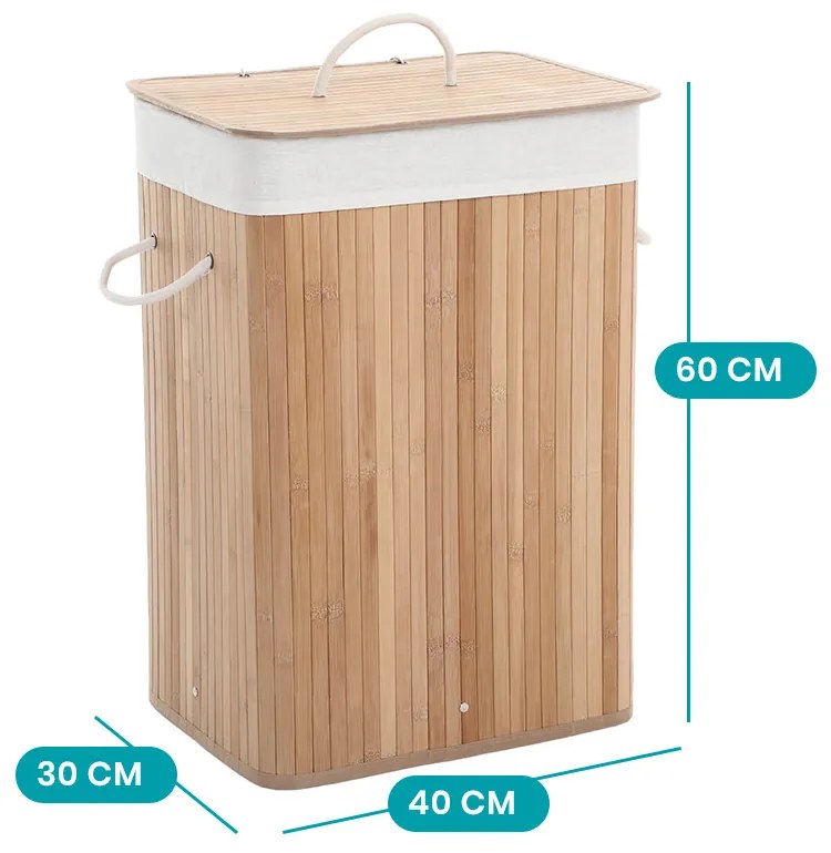 Coș de rufe din bambus 40x30x60cm