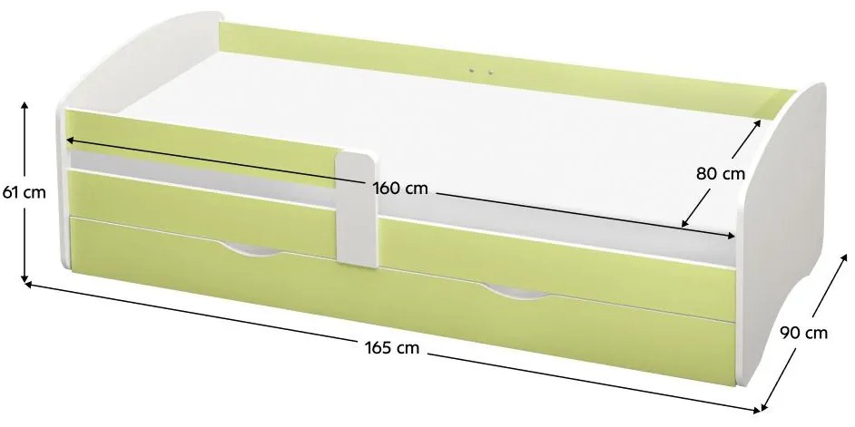 Pat de o persoană 80 cm Carecen (verde + alb) (cu somieră) (cu sp. depozitare). 1116282