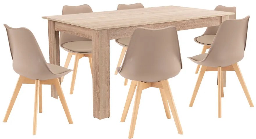 Set de masă Lola 6+1 bej-stejar Sonoma
